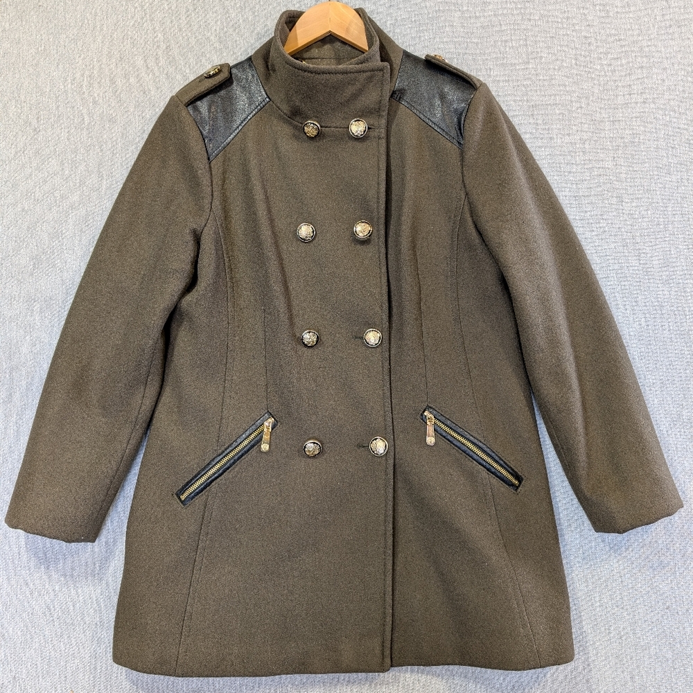 Vince Camuto Military Double Breasted Wool Coat Women's Large Olive Green
